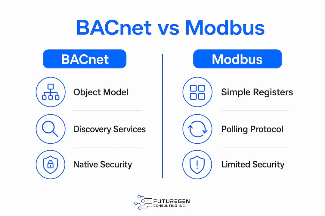 Infographic comparing BACnet and Modbus protocols
