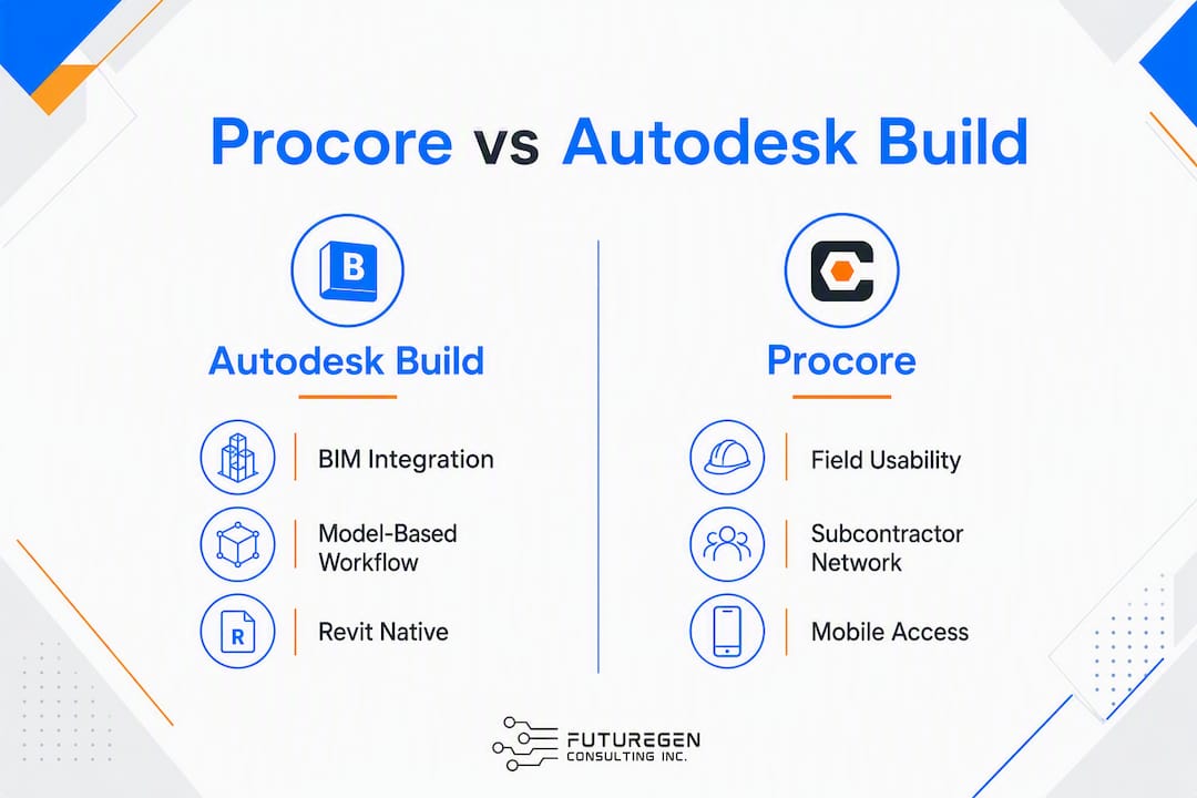 Comparison infographic of Procore and Autodesk Build