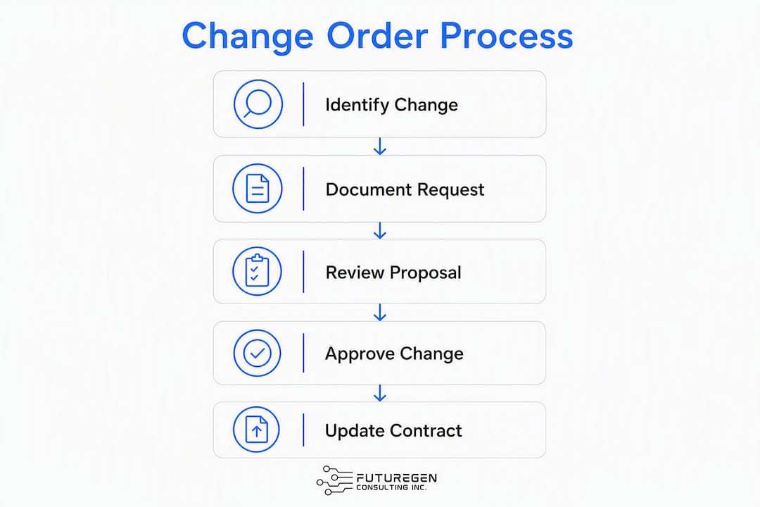 Infographic illustrating construction change order process flow