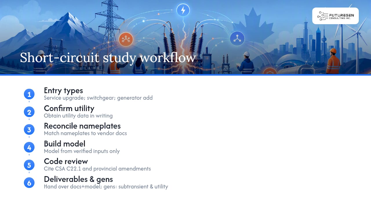 How Futuregenconsulting approaches short-circuit studies for Canadian projects — overview diagram