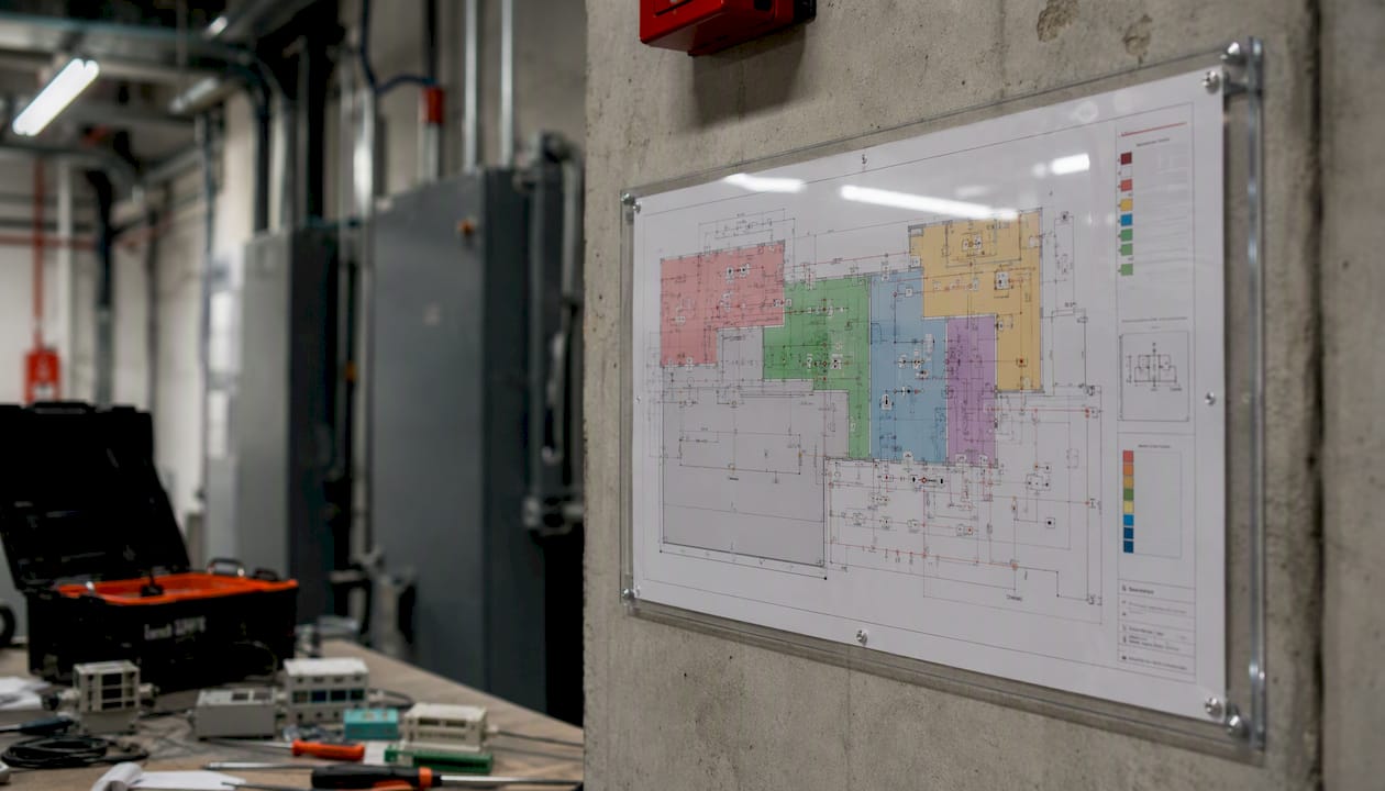 Fire alarm zone layout plan in electrical room