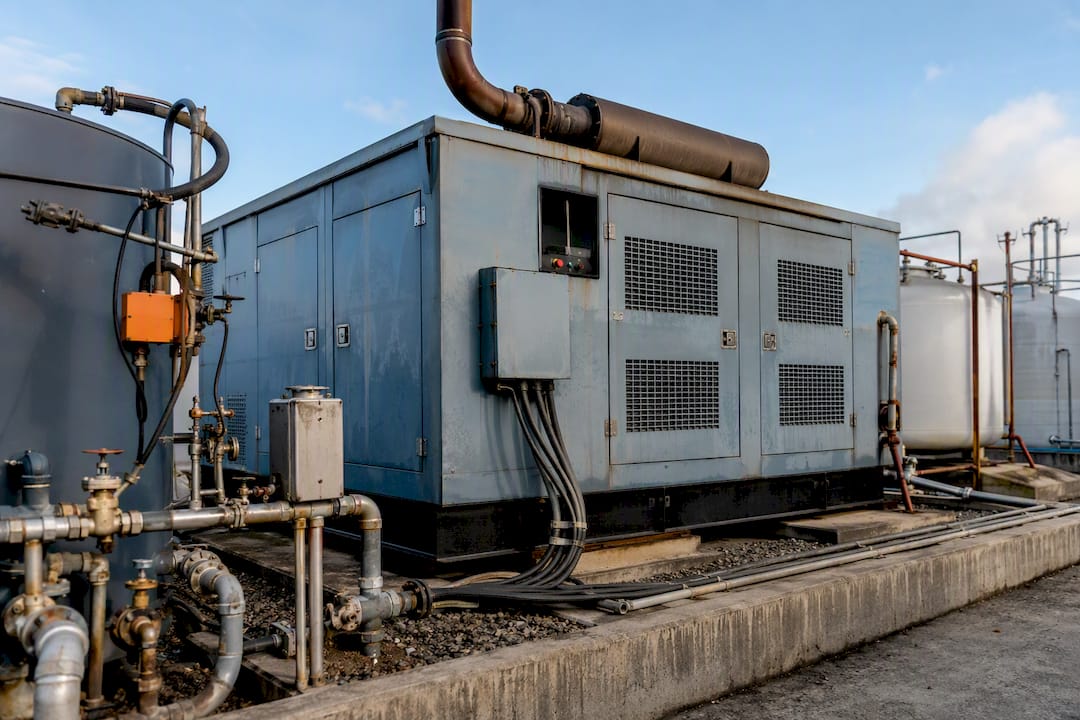 Large commercial diesel generator and fuel tanks