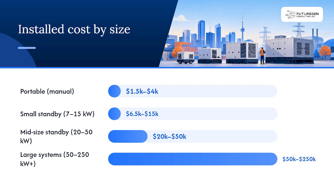 Cost comparison diagram for commercial generators by size and load