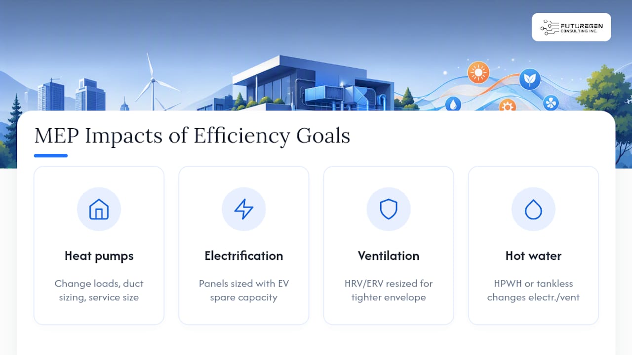 How Do Energy Efficiency Goals Shape MEP Renovation Design? — overview diagram