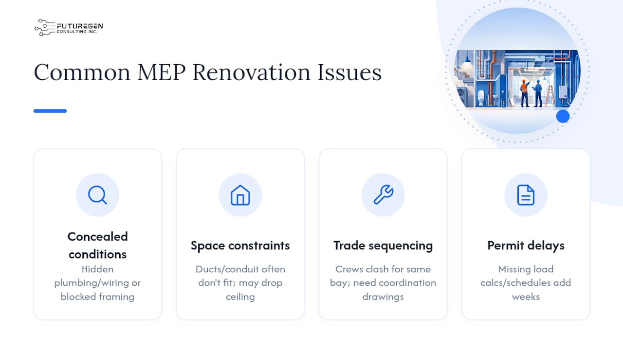 What Common MEP Challenges Come Up During Renovations? — overview diagram