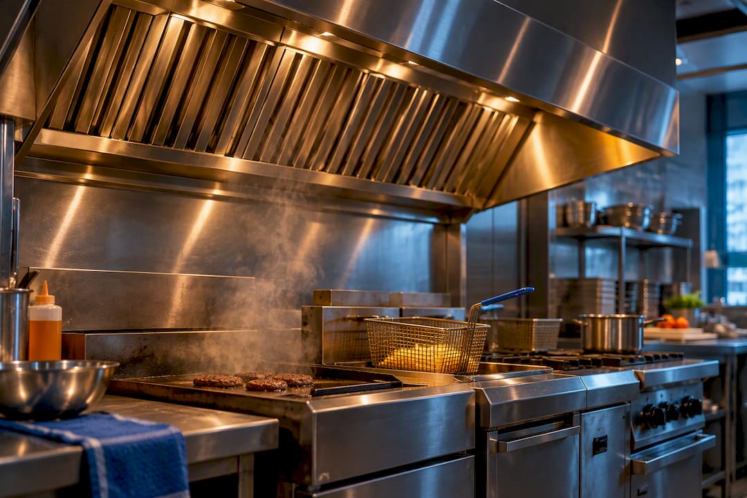 Type I hood above commercial fryer line