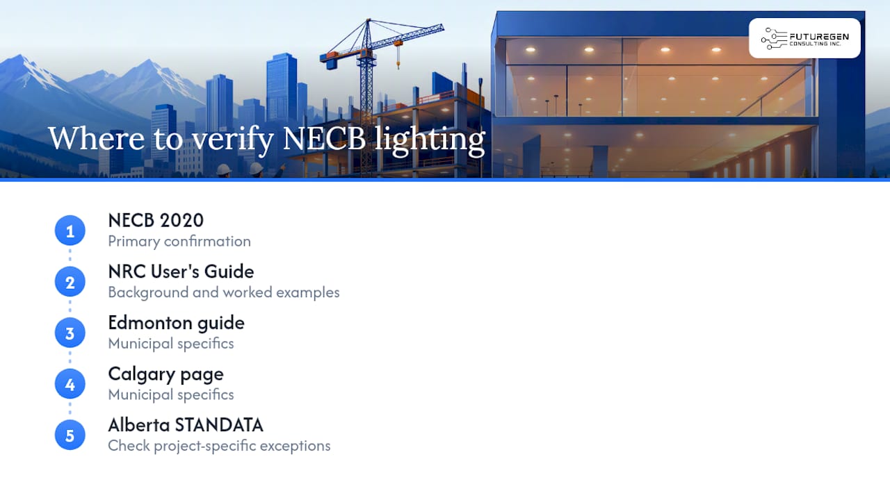 Where to Verify NECB Lighting Requirements Yourself — overview diagram