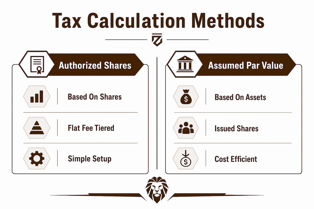 Infographic comparing Delaware franchise tax methods