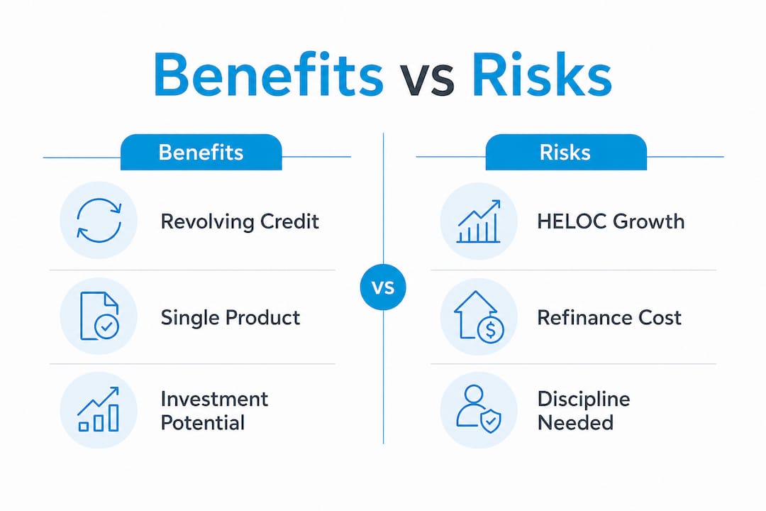 Infographic comparing benefits and risks of readvanceable mortgage