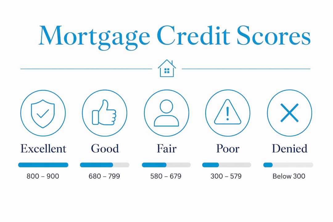 Infographic of credit score tiers for mortgage approval