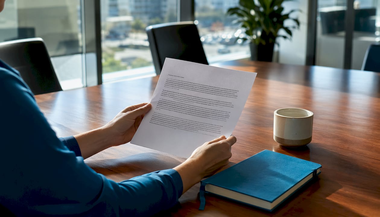 Hands holding official employment letter close-up