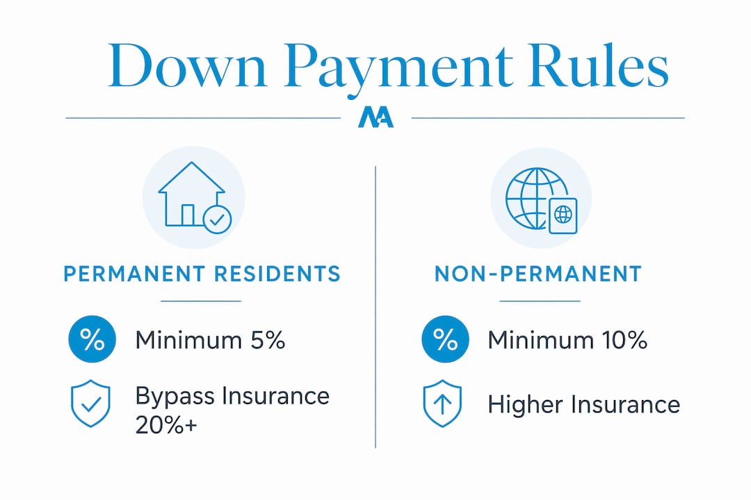 Infographic comparing down payment requirements by residency