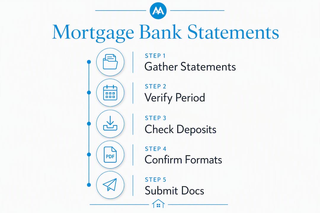 Infographic illustrating mortgage bank statement preparation steps