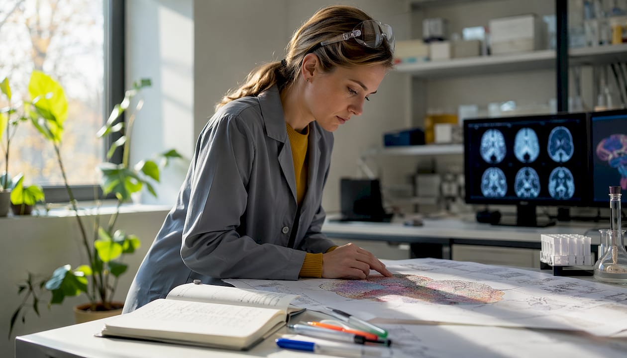 Eine Neurowissenschaftlerin erforscht, wie das Gehirn arbeitet.