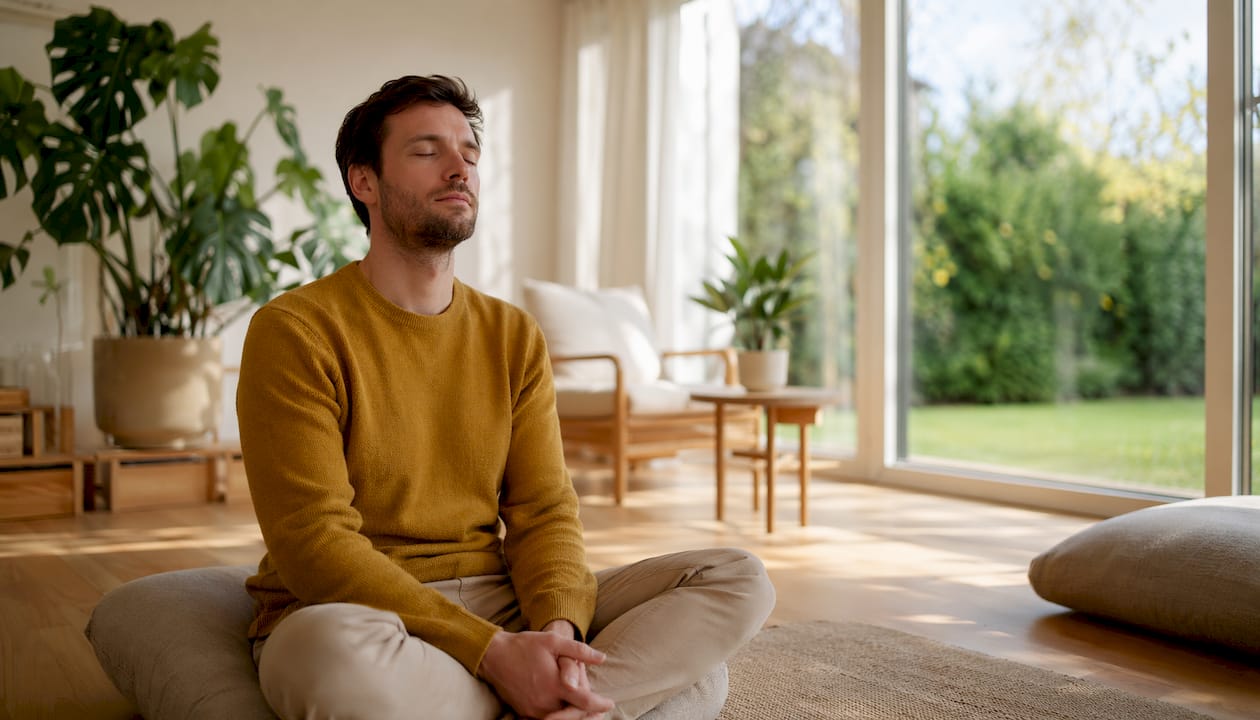 Ein Mann macht tiefgehende emotionale Erfahrungen während einer Hypnosesitzung.