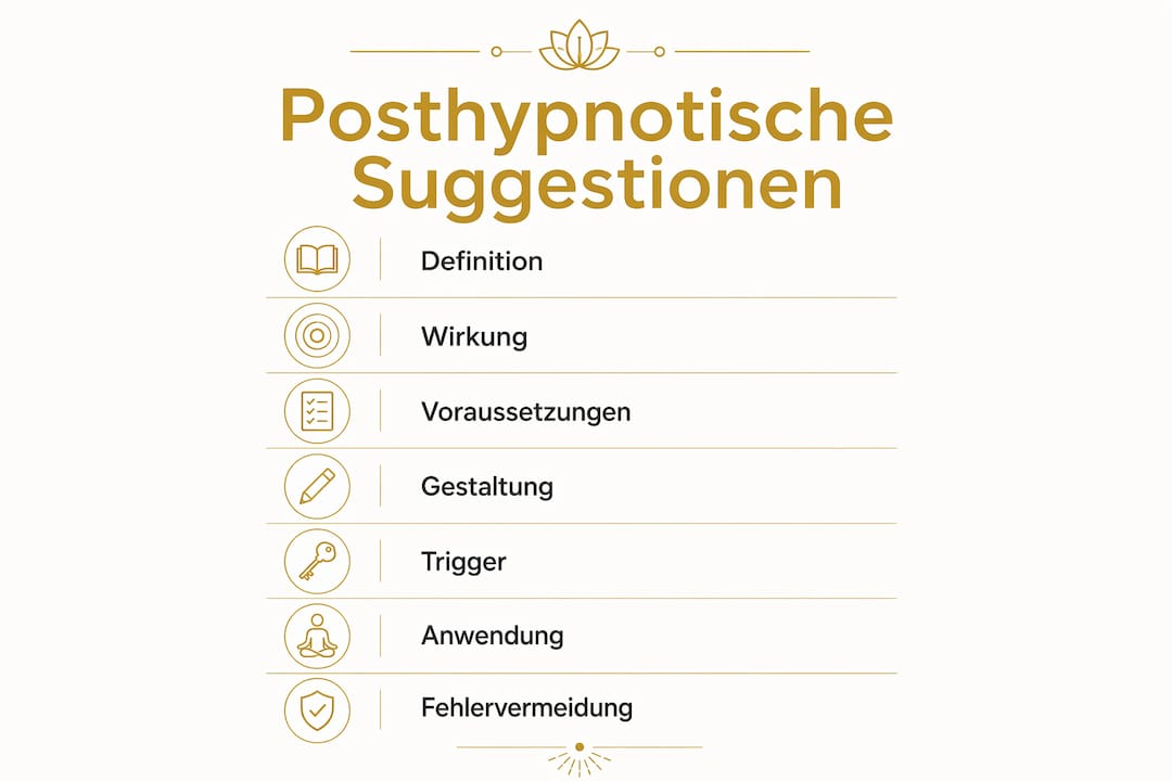 Übersichtliche Infografik: Schritt-für-Schritt-Anleitung zur Anwendung posthypnotischer Suggestionen