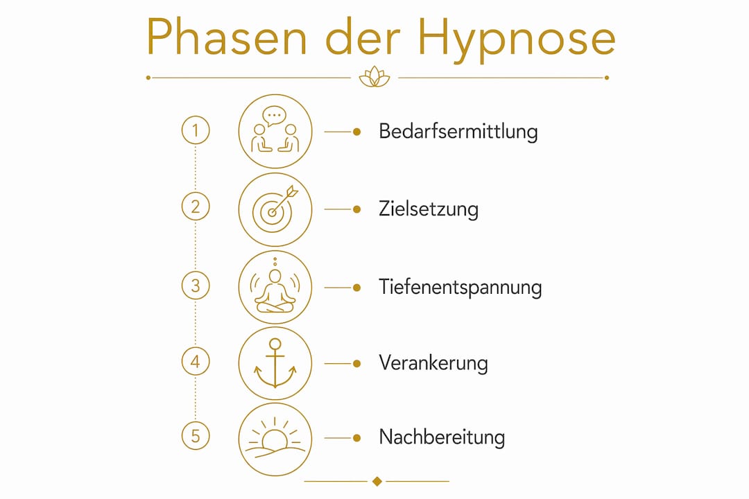 Grafik: Die einzelnen Schritte einer Hypnosesitzung zur Stärkung des Selbstwertgefühls auf einen Blick