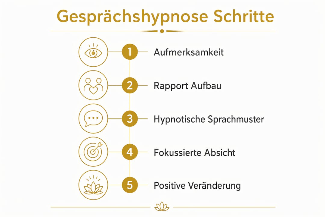 Übersichtsgrafik: Die einzelnen Phasen der Gesprächshypnose auf einen Blick