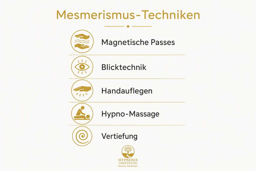 Übersichtsgrafik: Die wichtigsten Methoden des Mesmerismus auf einen Blick