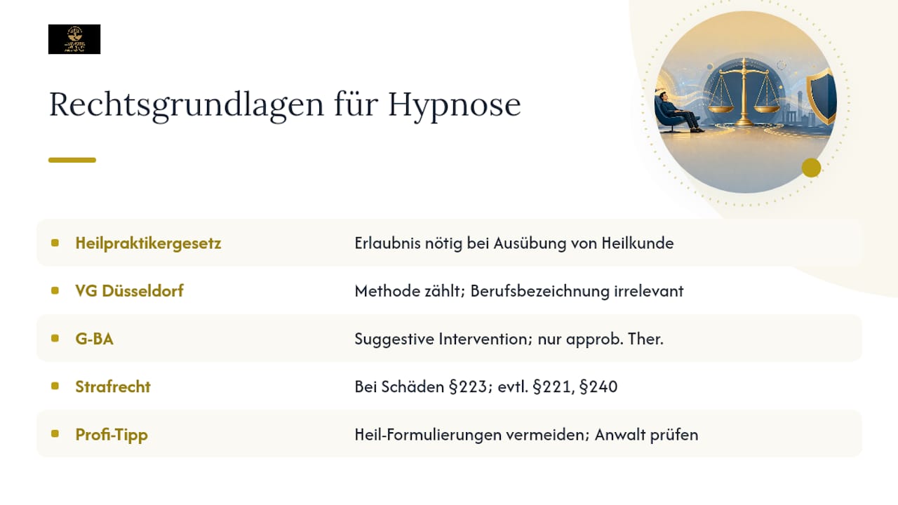 Welche Rechtsgrundlagen gelten für Hypnose in Deutschland? — overview diagram
