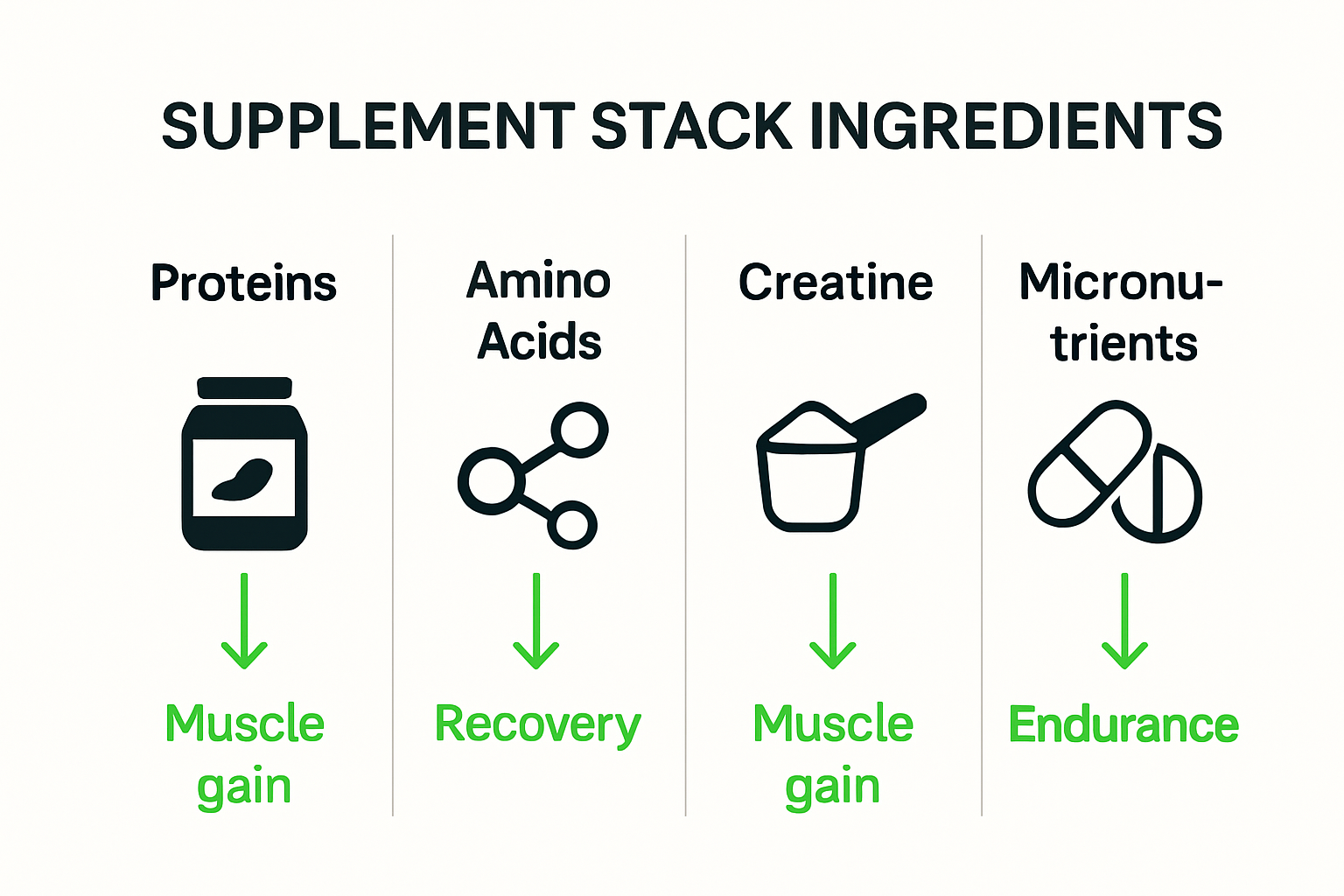 Infographic showing common supplement stack ingredients and their benefits