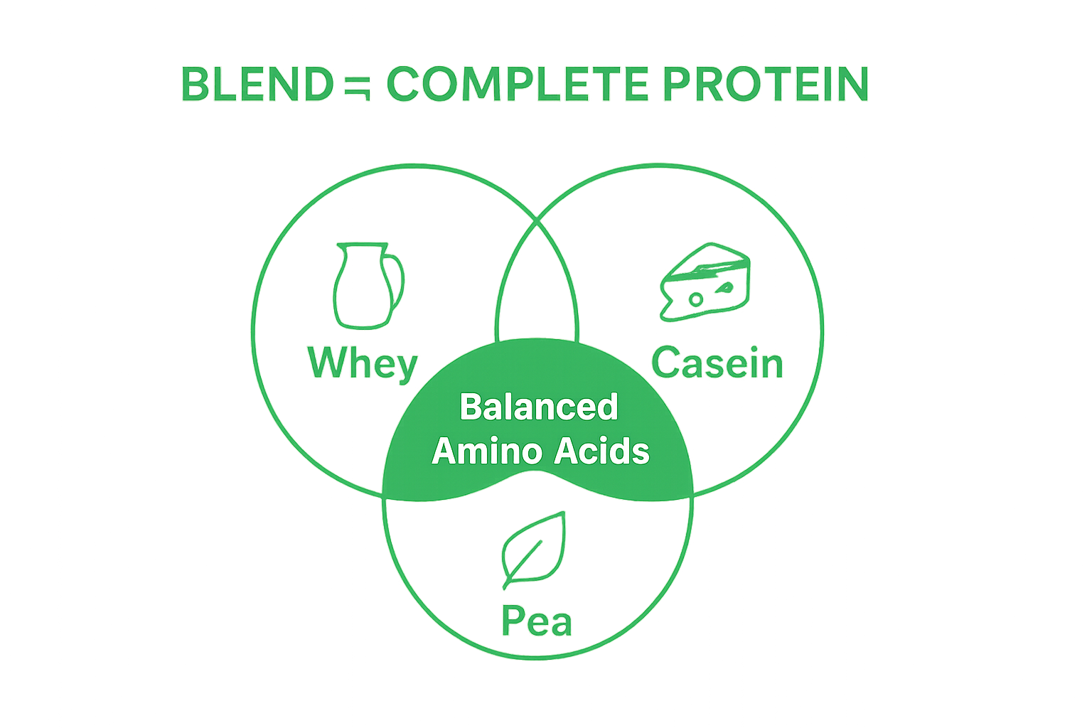 Infographic comparing whey, casein, and pea protein sources
