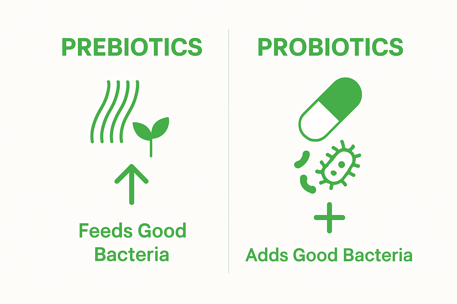 Comparison chart: what prebiotics feed vs. what probiotics add