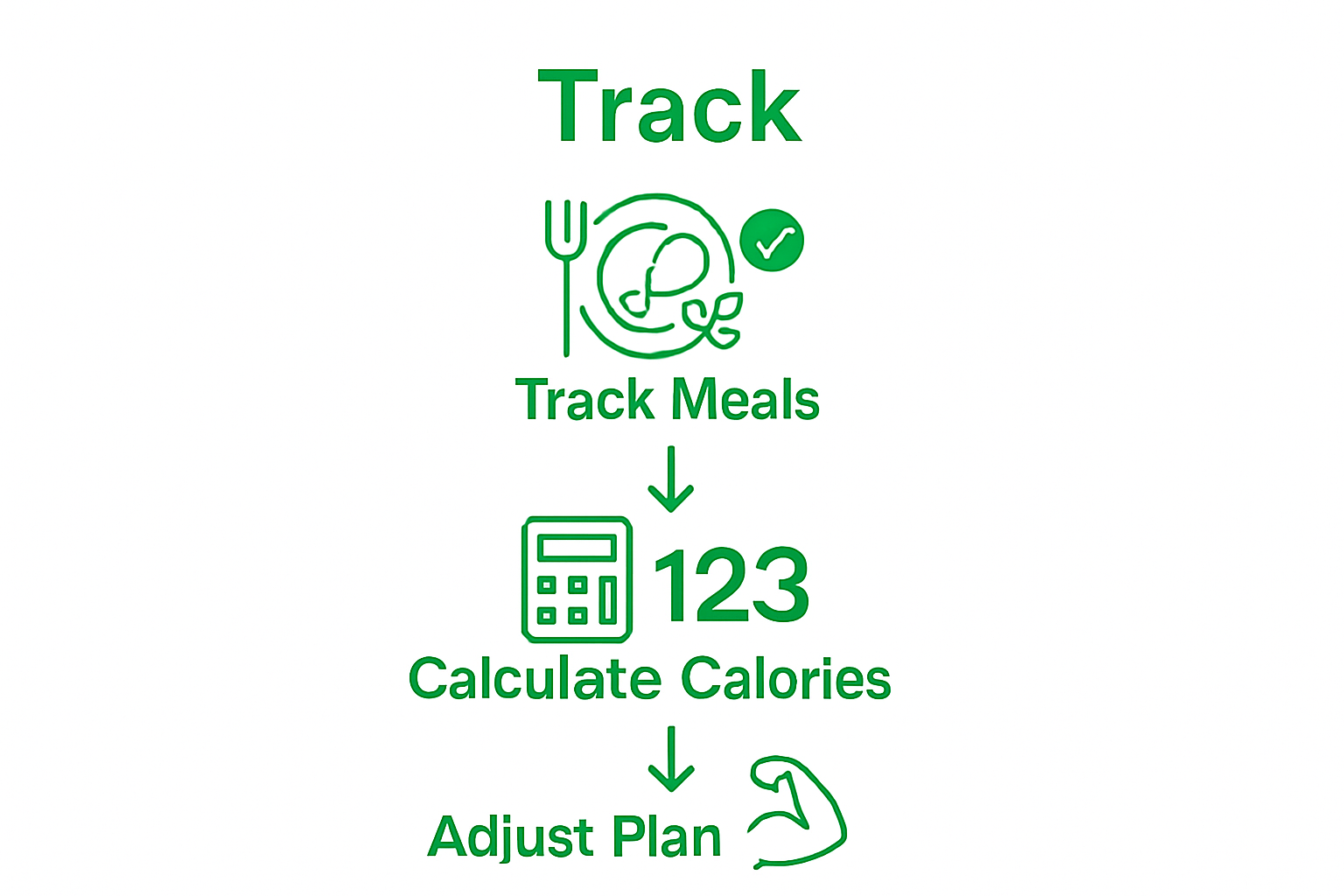 3-step nutrition process: track meals, calculate calories, adjust plan