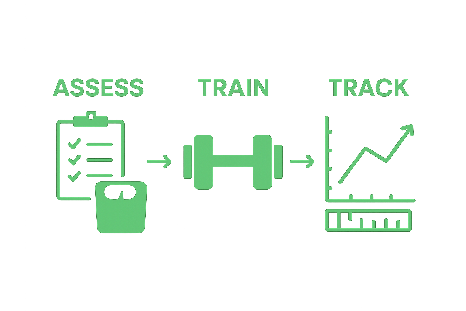 Simple infographic showing assessment, training, and progress tracking workflow