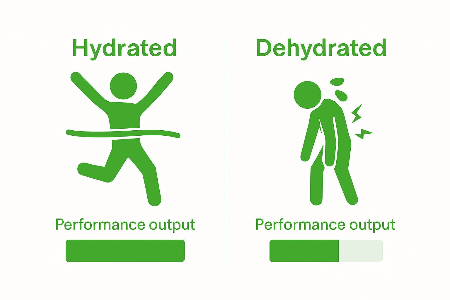 Visual comparison of hydrated vs dehydrated athlete performance