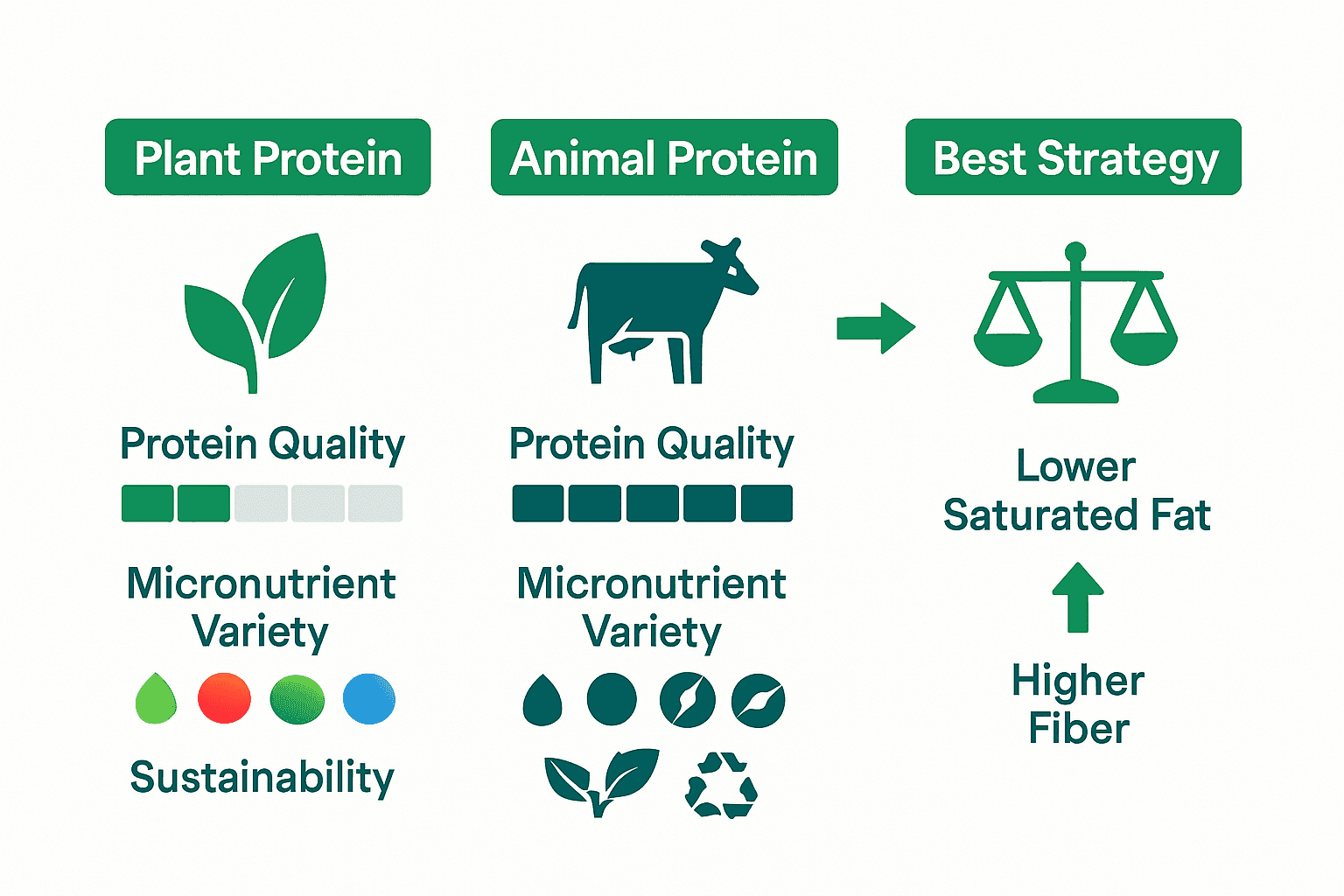 Infographic comparing plant and animal protein for fitness