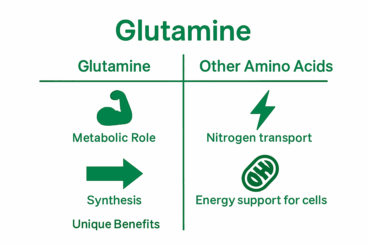 Infographic comparing glutamine versus essential amino acids