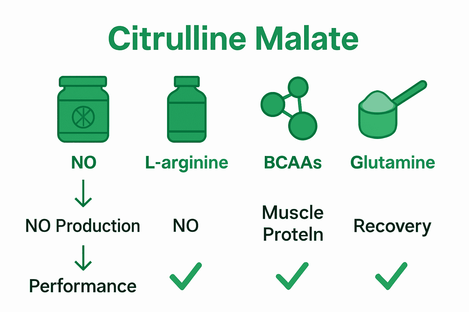 Infographic comparing citrulline malate to other amino acid supplements with icons and main benefits.