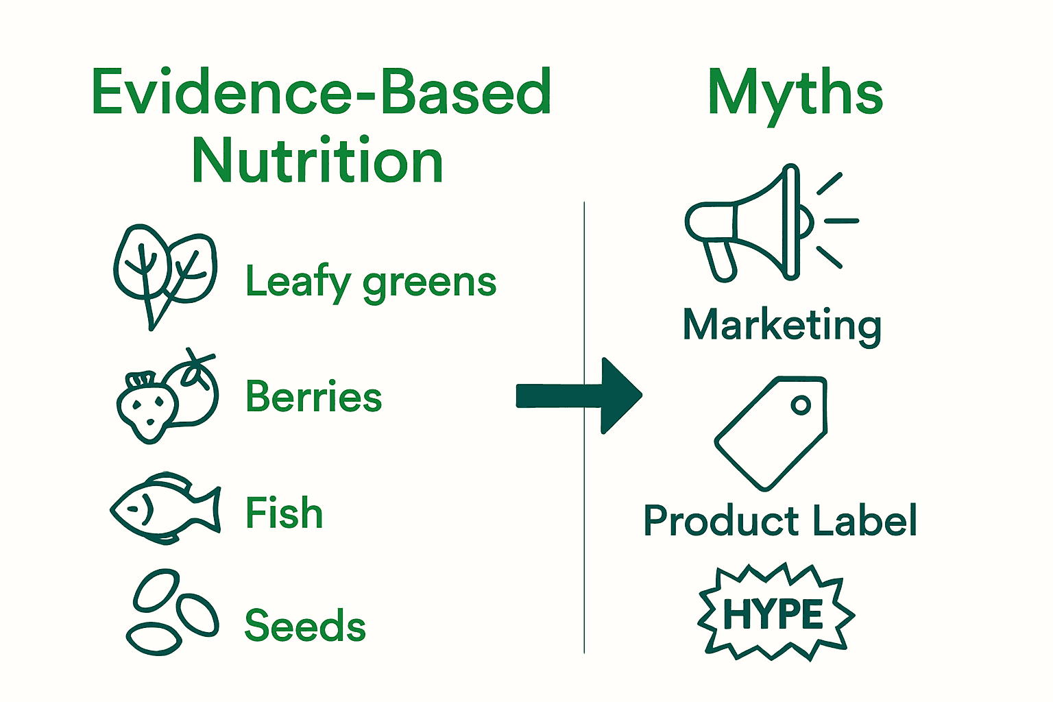 Infographic comparing superfood health facts versus marketing myths.