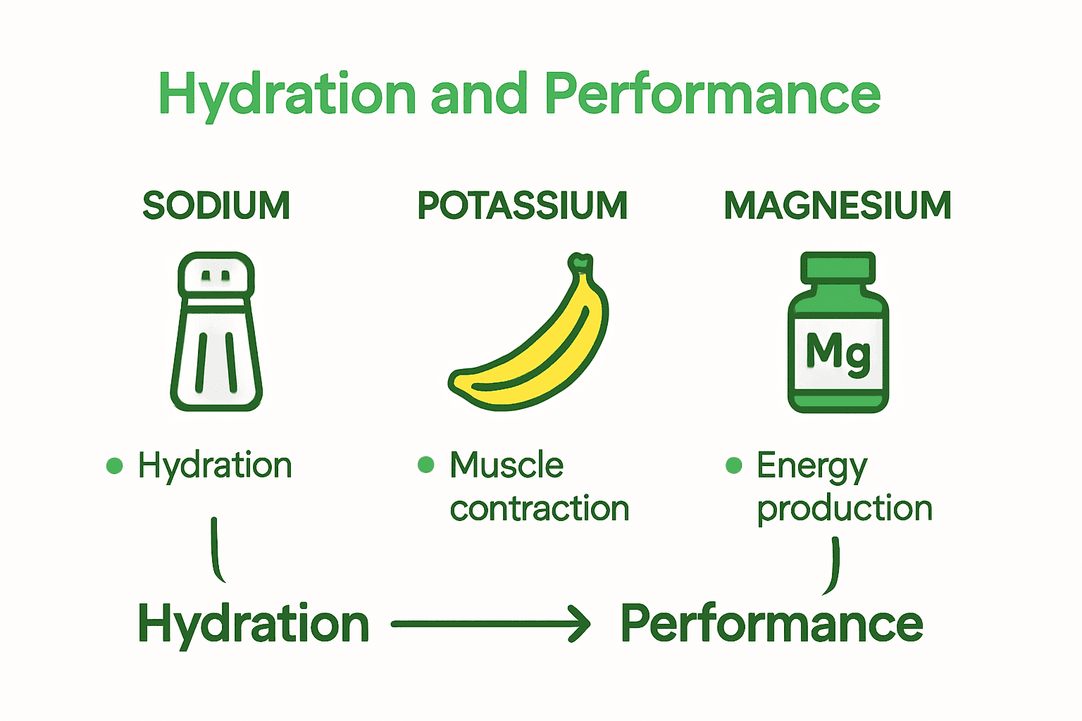 Infographic showing three key electrolyte minerals and their roles in hydration.