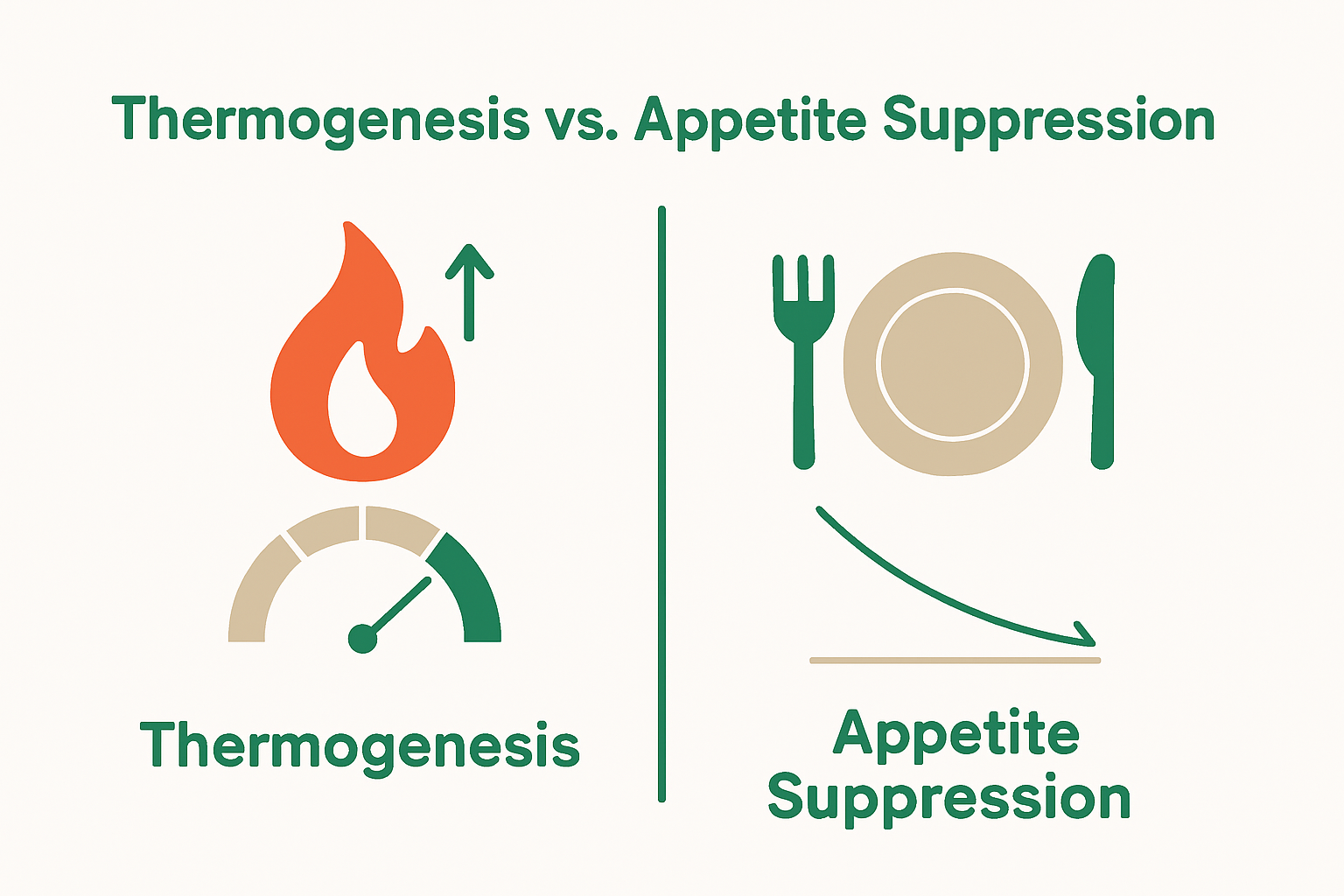 Infographic comparing thermogenesis and appetite suppression