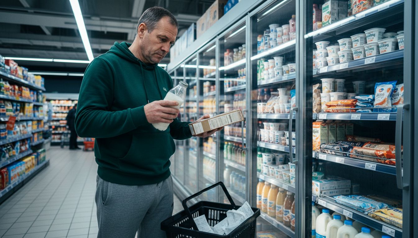 Shopper compares functional food options aisle