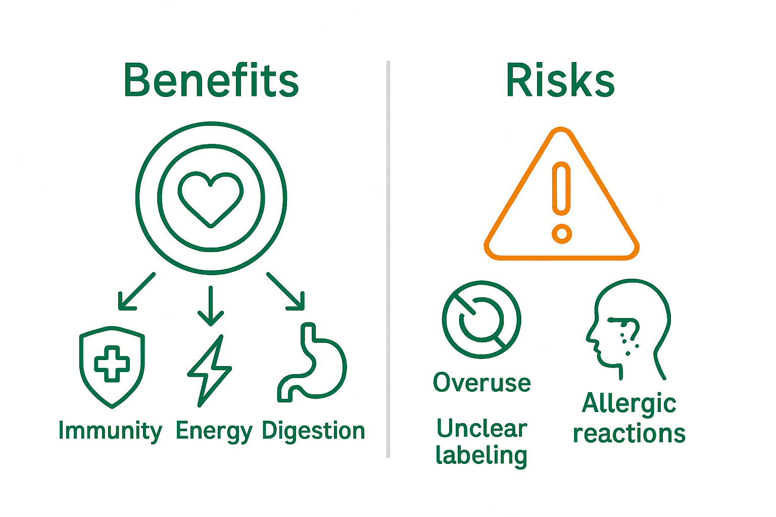 Infographic comparing benefits and risks functional foods