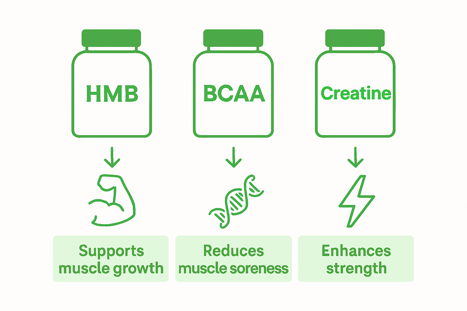Infographic comparing HMB BCAA creatine