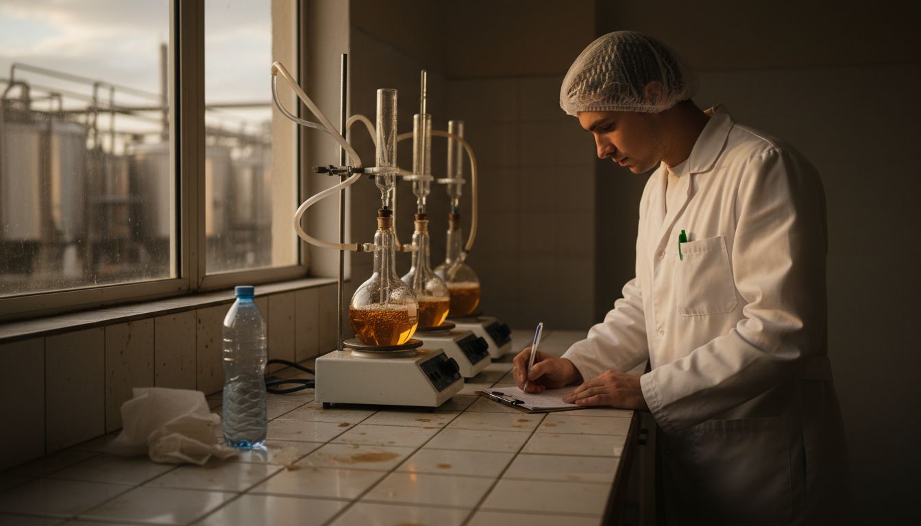 Technician observing casein hydrolysis in lab setting