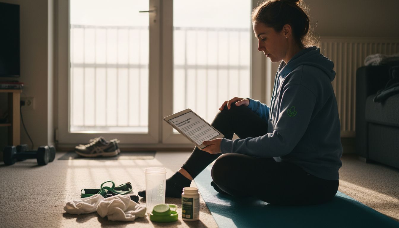 Woman doing post-workout recovery at home