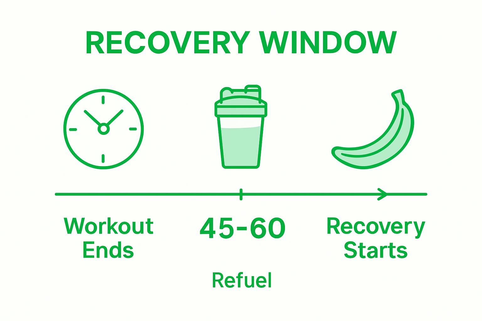 Infographic showing 45-60 minute recovery window after exercise
