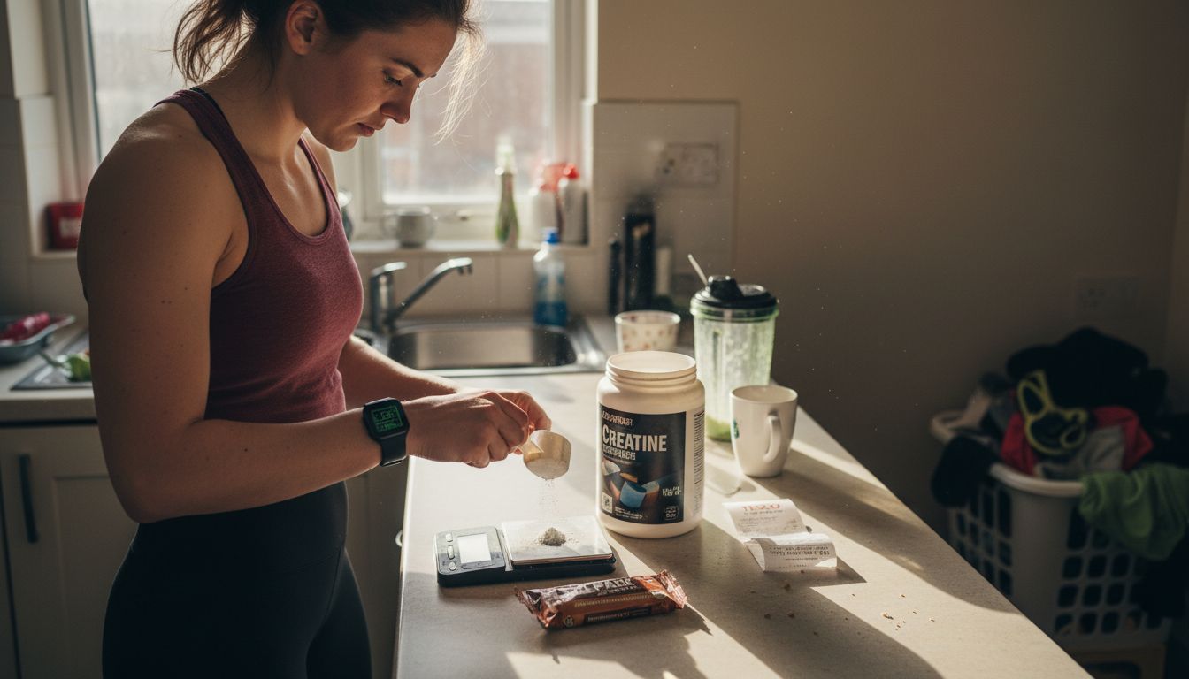 Athlete measuring creatine powder at home