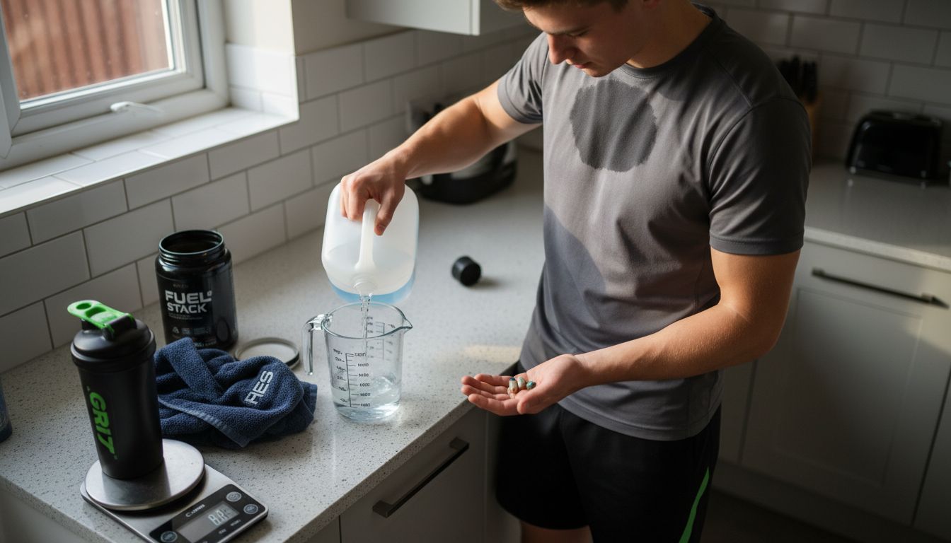 Man measuring water after workout