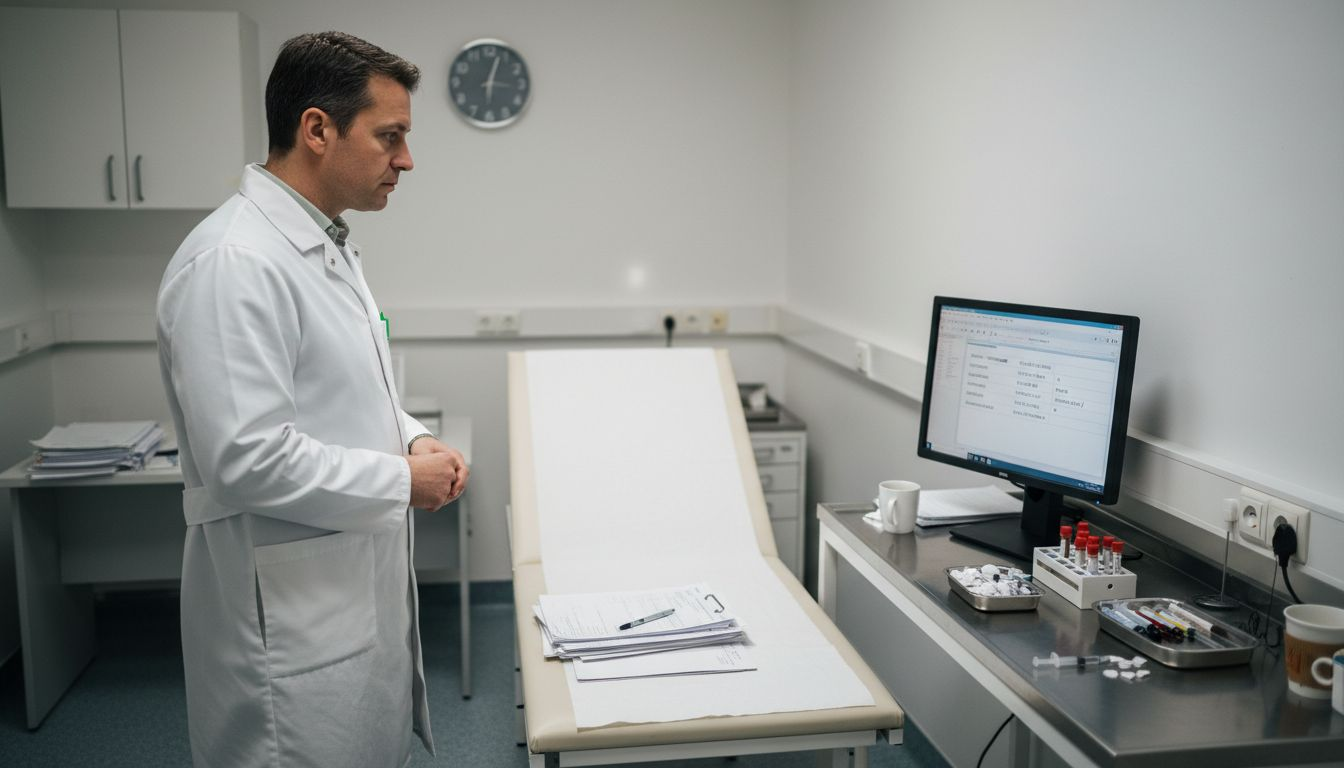Doctor reviewing blood test results in clinic