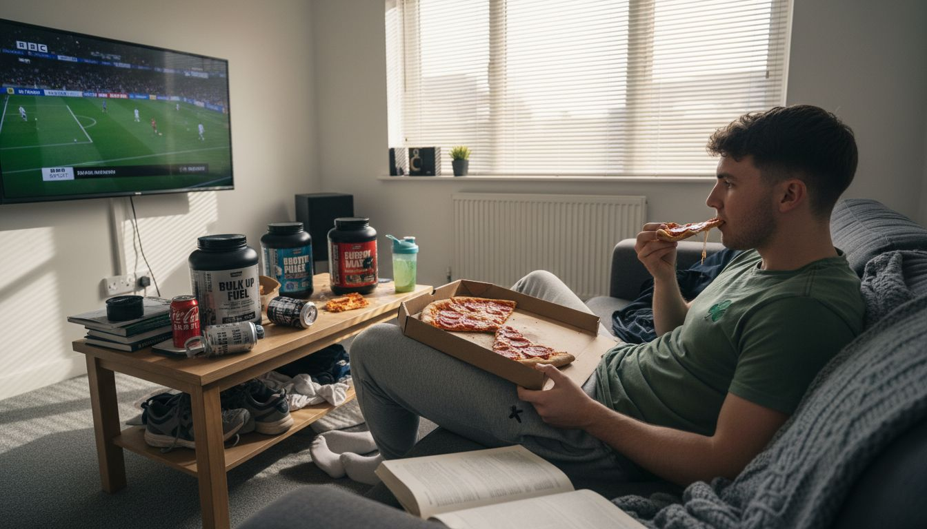 Messy living room showing dirty bulking habits