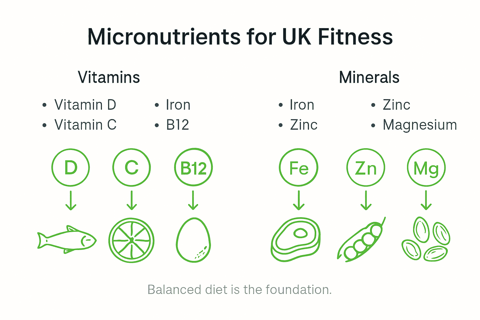 Infographic of vitamins minerals for UK fitness