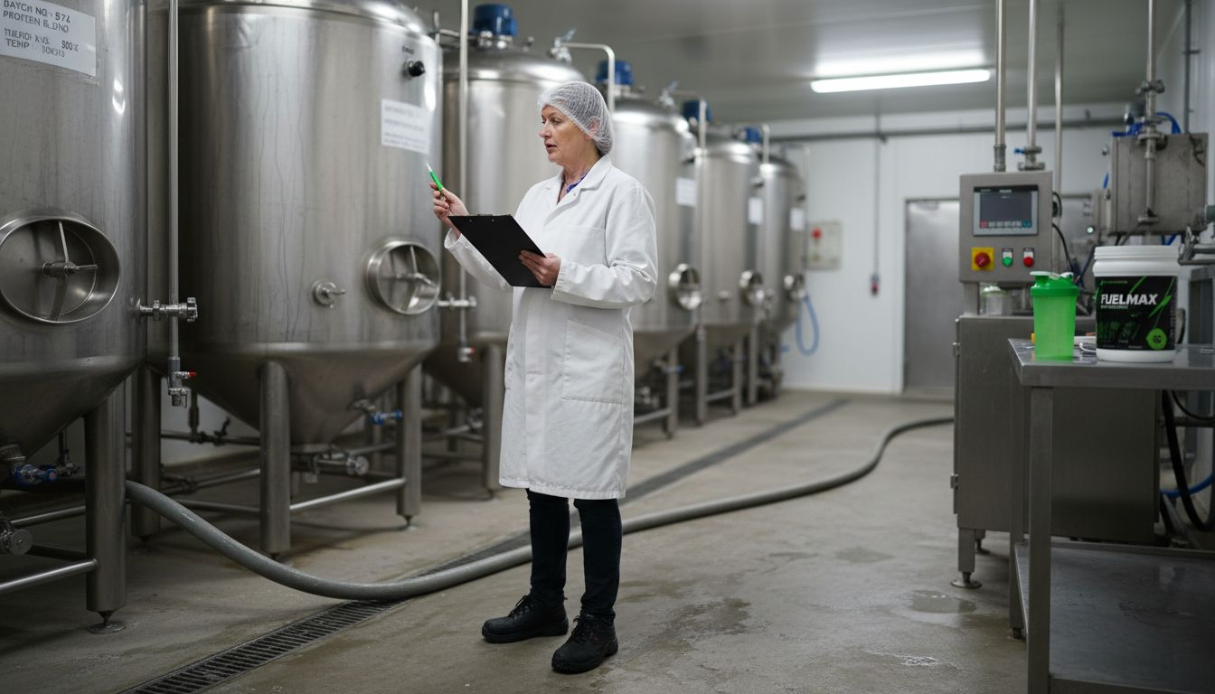 Technician inspecting protein processing facility