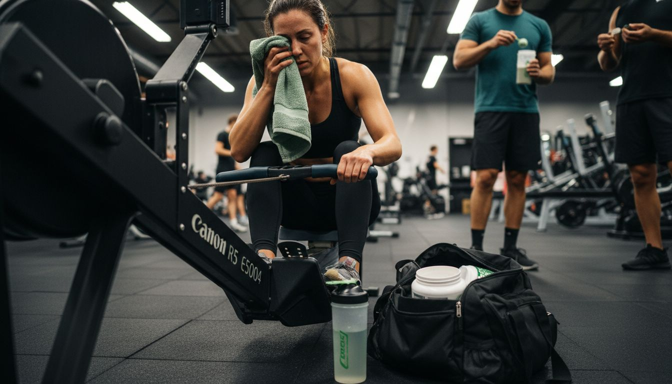 Woman finishing intense gym endurance session