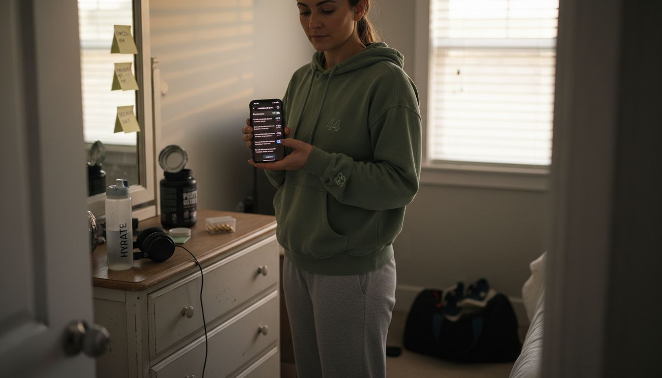 Woman scheduling supplement timing at home